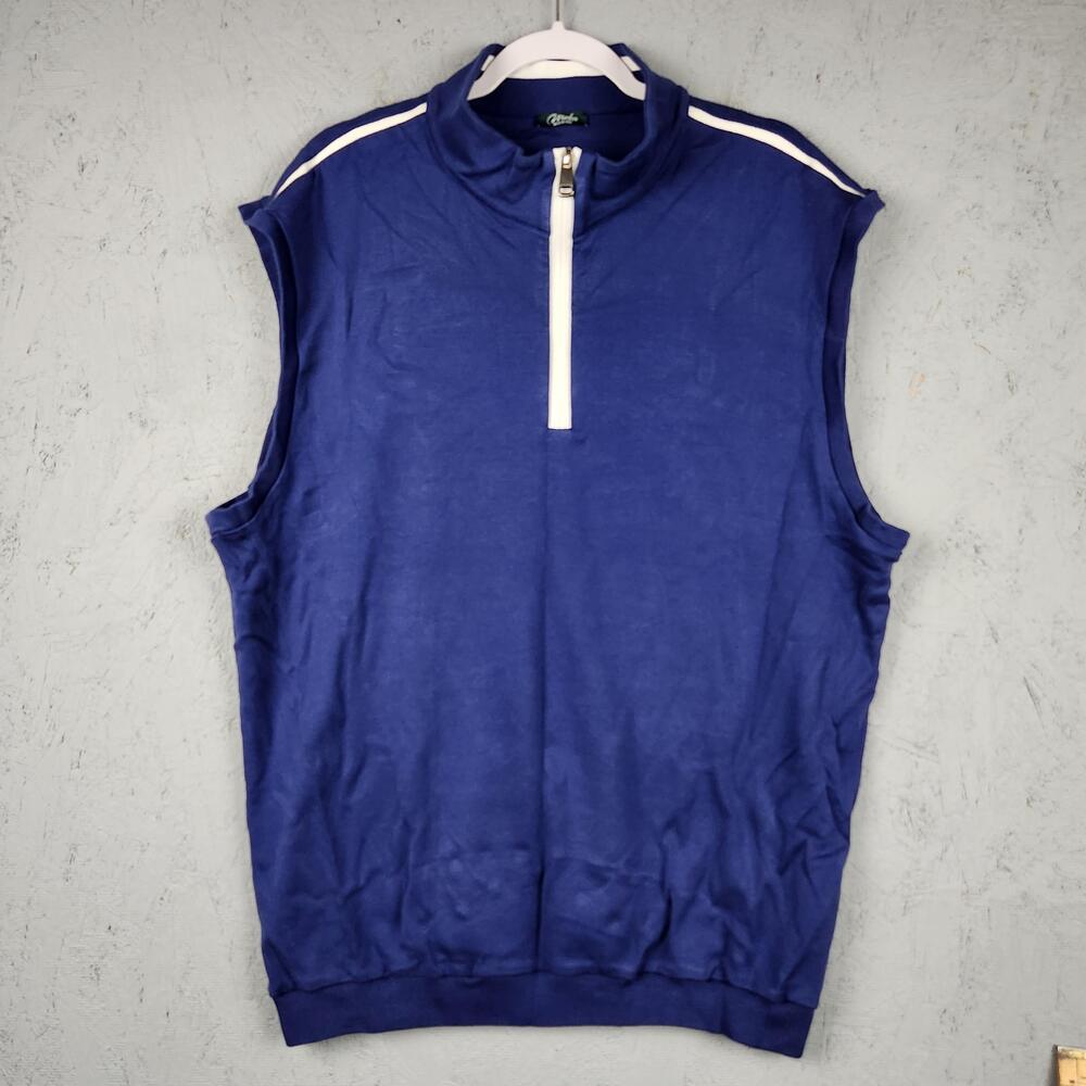 Marbas Sweater Vest Mens 2XL Blue Golf Quarter Zip Cotton Made In Italy Golf